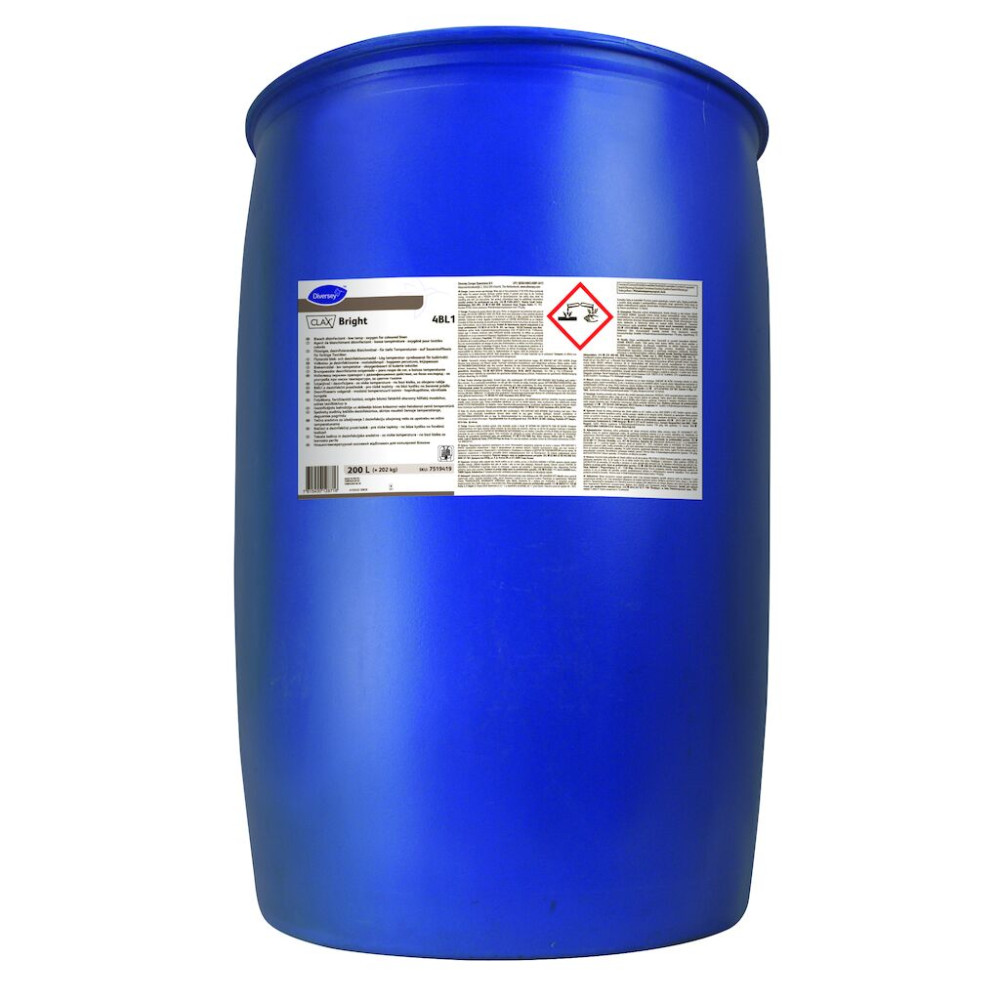 Clax Bright 4BL1 folyékony, fertőtlenítő hatású, oxigén bázisú fehérítő alacsony hőfokú mosáshoz, színes textíliákhoz is, 200 liter