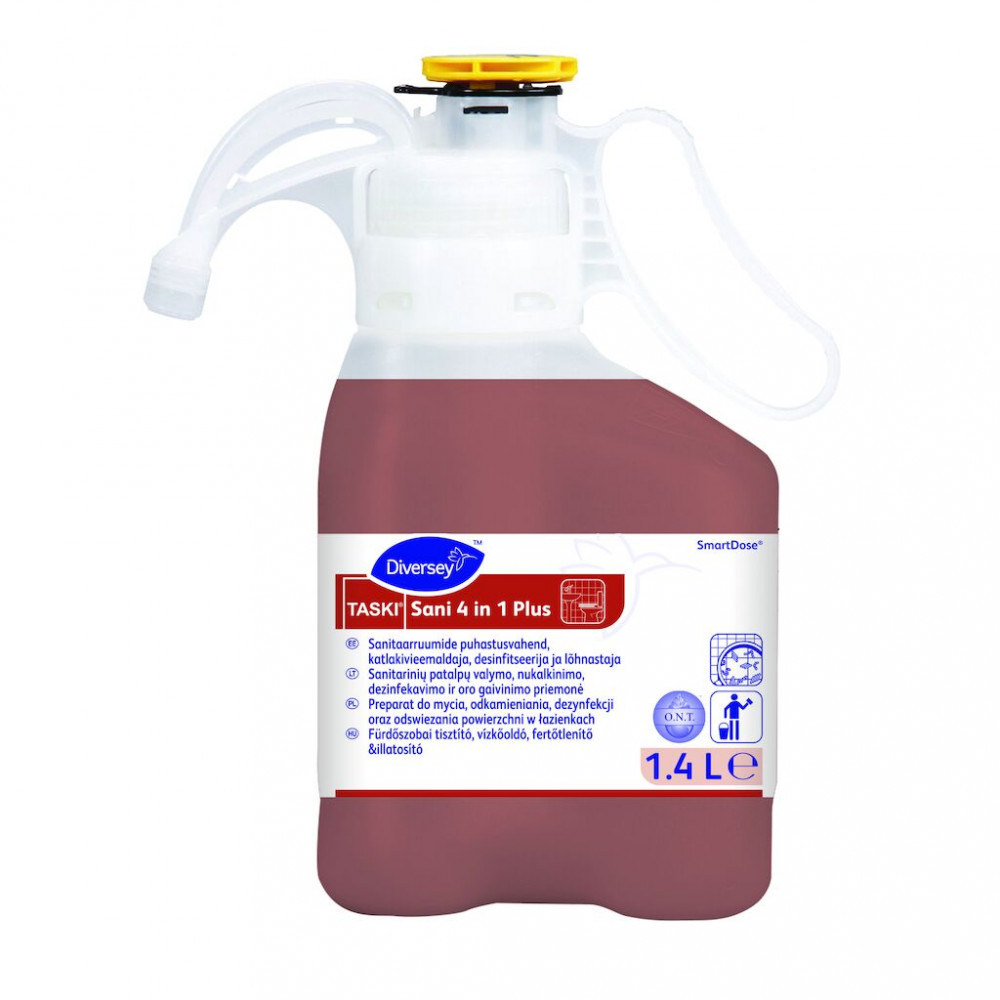 Taski Sani 4 in 1 Plus SmartDose fürdőszobai tisztító, vízkőoldó, fertőtlenítő és illatosító, 1,4 liter