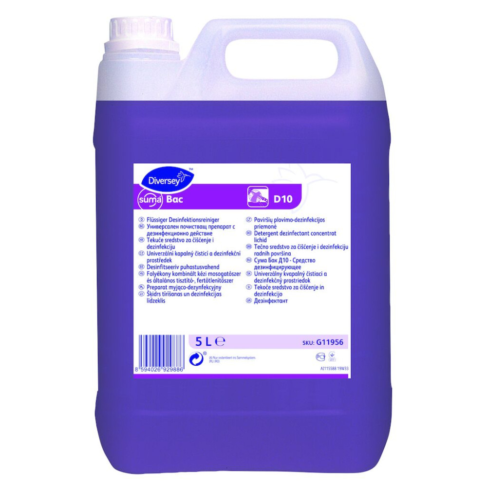 Suma Bac D10 folyékony kombinált kézi mosogatószer és általános tisztító-, fertőtlenítőszer, 5 liter