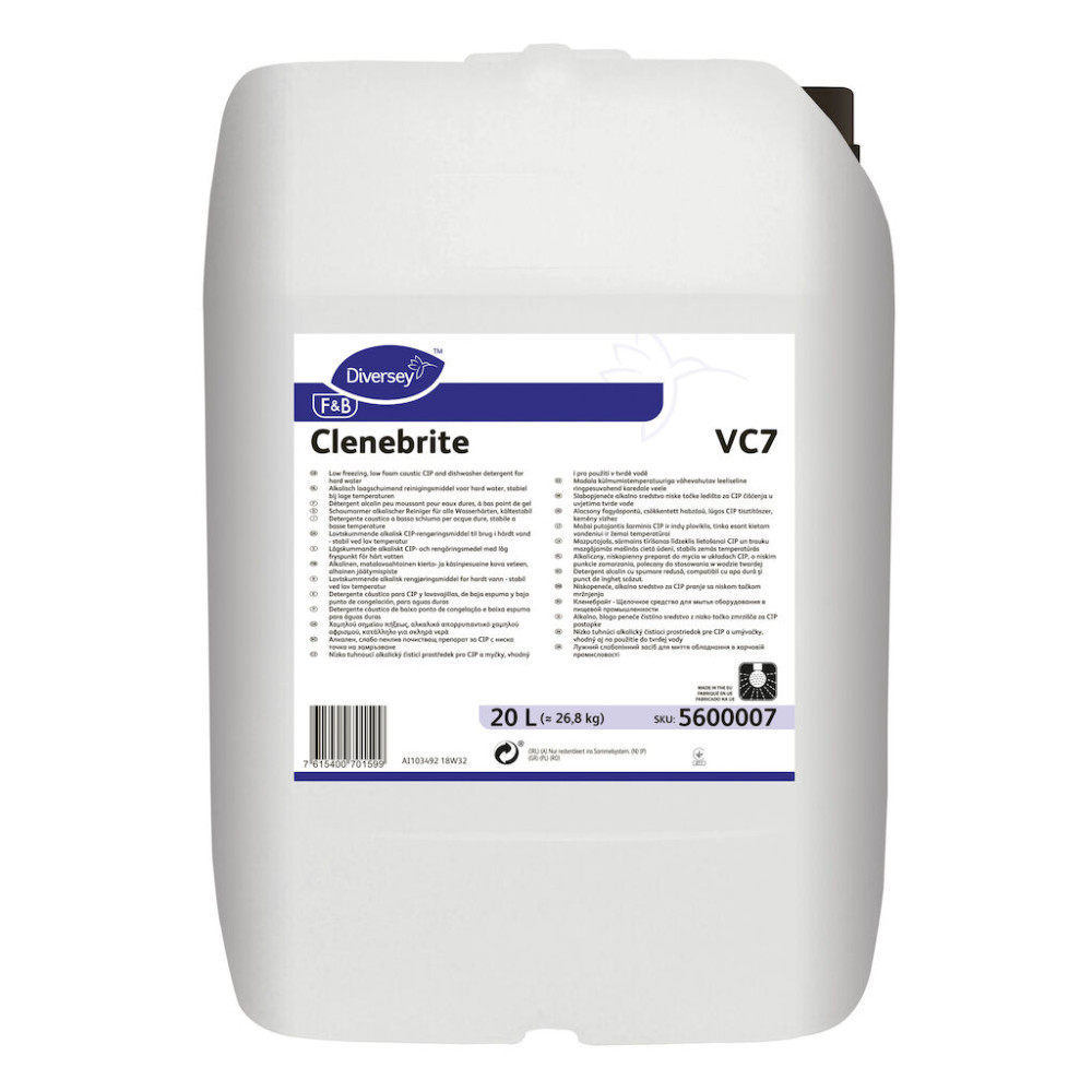 Clenebrite VC7 alacsony fagyáspontú, csökkentett habzású, lúgos CIP tisztítószer, kemény vízhez, 20 liter
