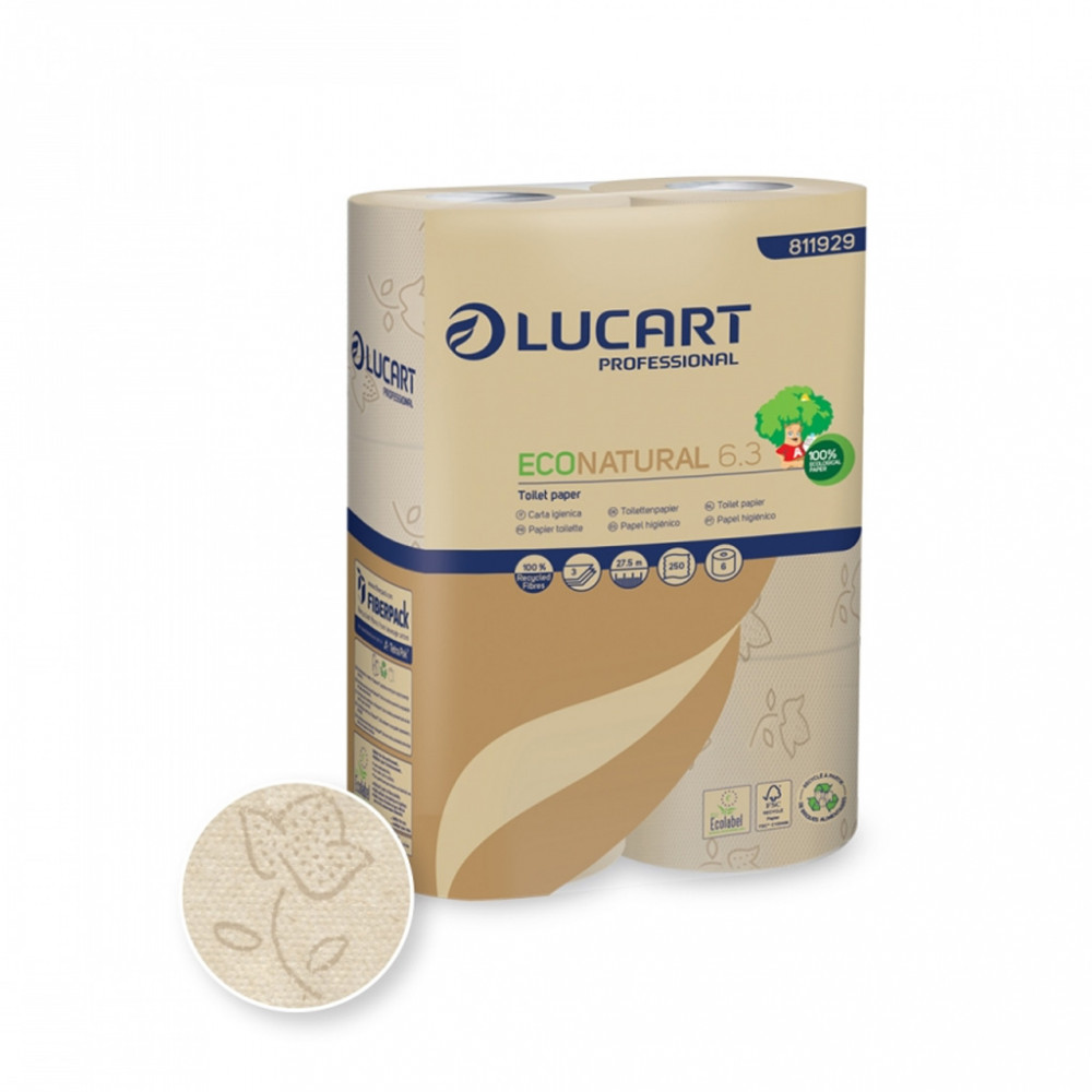 Lucart EcoNatural 6.3 toalettpapír, 6 tekercs/csomag, 5 csomag/zsák