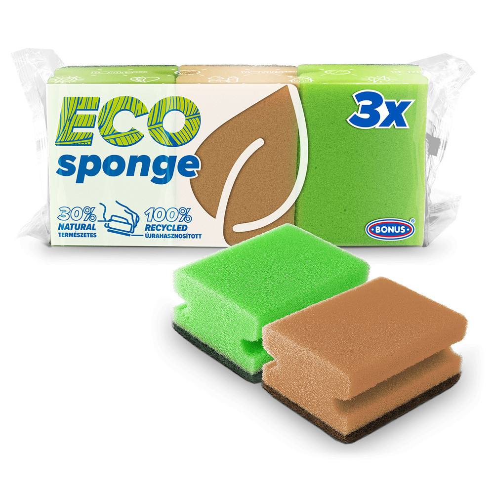 Bonus Eco formázott mosogatószivacs, karcmentes dörzsi felülettel, 3 db/csomag