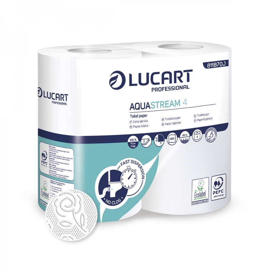 Lucart Aquastream 4 toalettpapír, 4 tekercs/csomag, 14 csomag/zsák