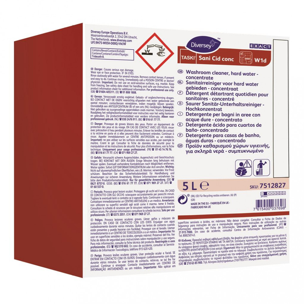 Taski Sani Cid concentrate citromsav alapú fürdőszoba-tisztító koncentrátum kemény vízhez, 5 liter