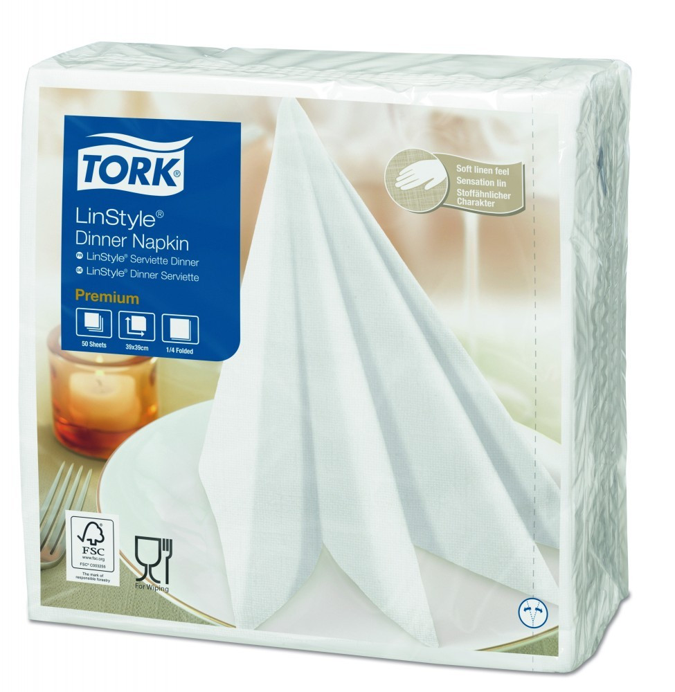 Tork LinStyle® fehér Dinner textilhatású szalvéta, 50 db/csomag