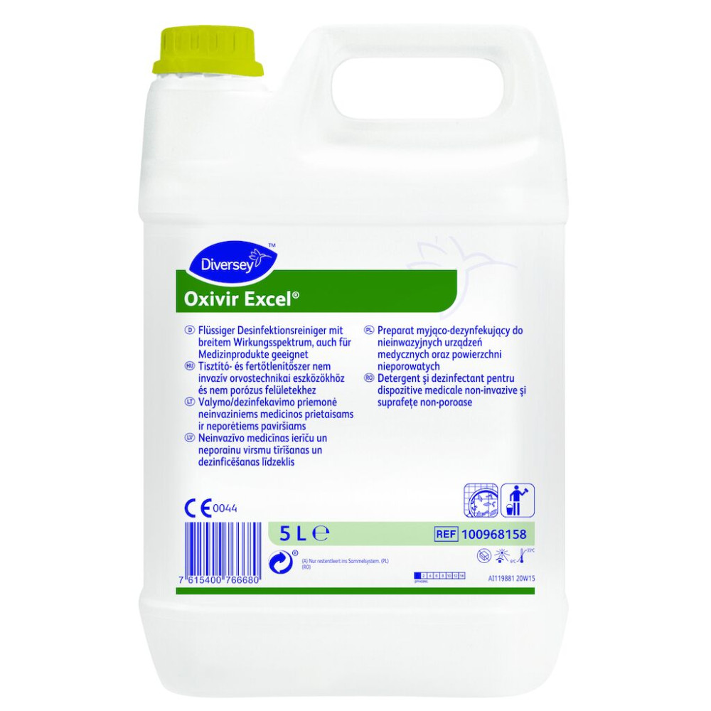 Diversey Oxivir Excel Concentrate tisztító- és fertőtlenítőszer nem invazív orvostechnikai eszközökhöz és nem porózus felületekhez, 5 liter