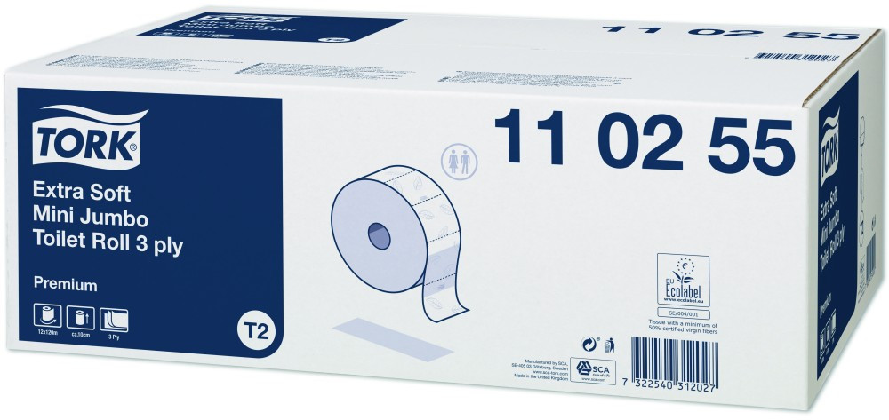 Tork Premium Mini Jumbo hófehér toalettpapír, 12 tekercs/karton