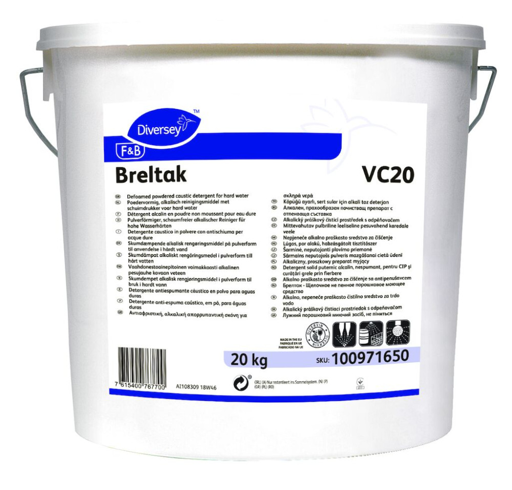 Breltak VC20 lúgos, por alakú, habzásgátolt tisztítószer, 20 kg