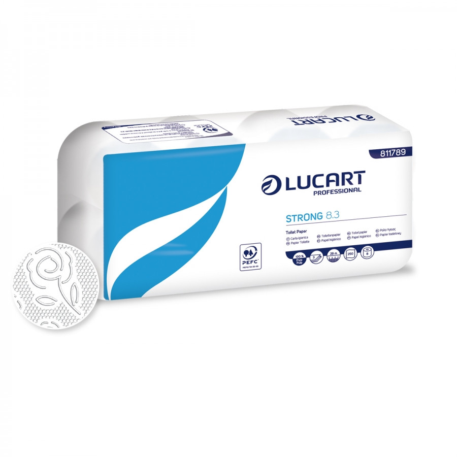 Lucart Strong 8.3 toalettpapír, 8 tekercs/csomag, 9 csomag/zsák