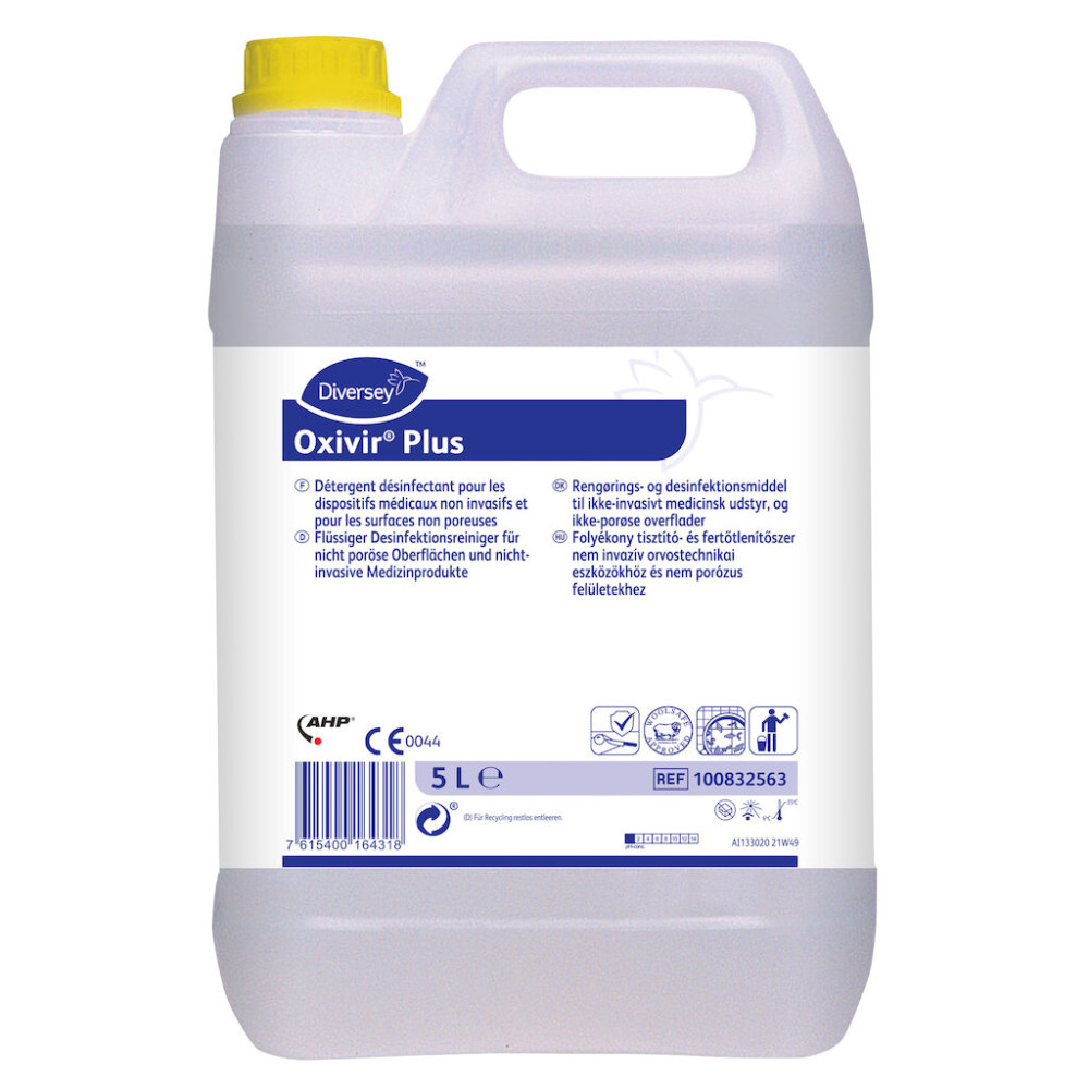Diversey Oxivir Plus tisztító- és fertőtlenítőszer nem invazív orvostechnikai eszközökhöz és nem porózus felületekhez, 5 liter