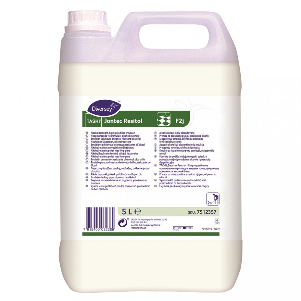Taski Jontec Resitol magasfényű padlóemulzió, ellenáll az alkoholos fertőtlenítőszereknek, 5 liter