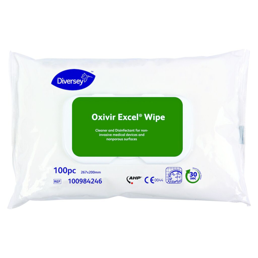 Diversey Oxivir Excel Wipe tisztító és fertőtlenítő törlőkendő, 100 db/csomag