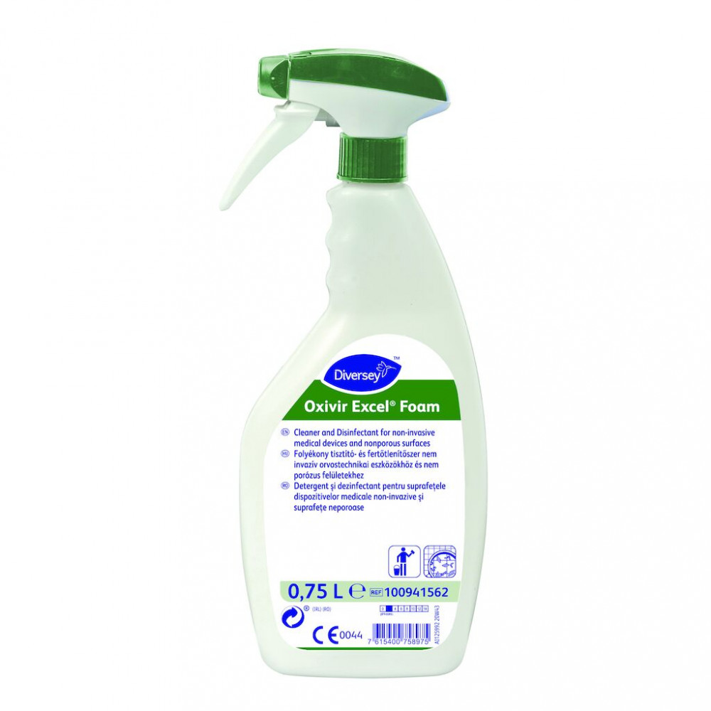 Diversey Oxivir Excel Foam tisztító- és fertőtlenítőszer nem invazív orvostechnikai eszközökhöz és nem porózus felületekhez, 750 ml