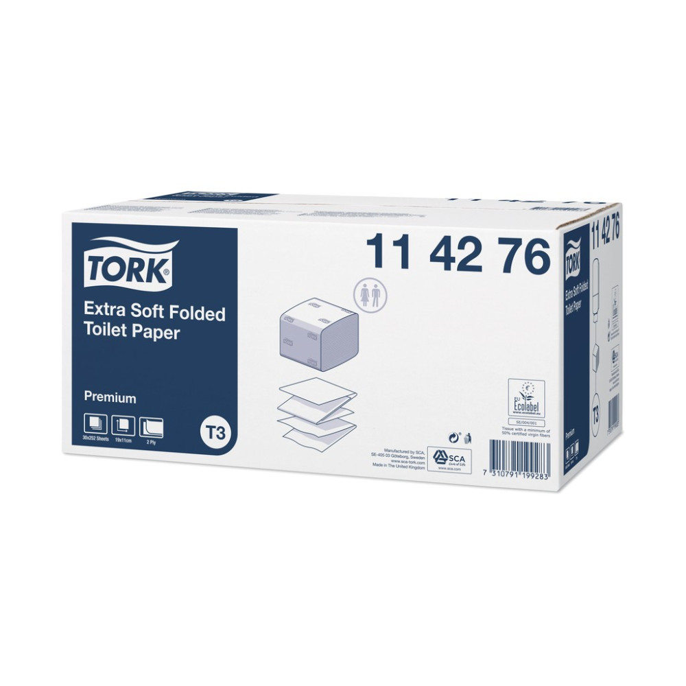 Tork Premium extra fehér hajtogatott toalettpapír, 30 csomag/karton